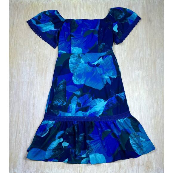 NWT Sophia Jeans by Sophia Vergara Shoulder Bustier Floral Midi Dress Medium - Picture 1 of 16